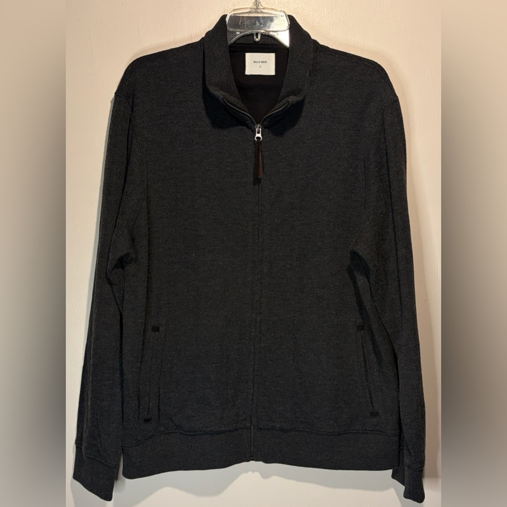Billy Reid Dark Gray Full Zip Sweater Jacket Collar Pockets Outdoors Size L